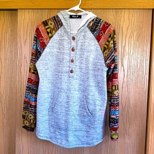 NWOT Blue B Collection Southwest 3/4 Button Long Sleeves Hooded